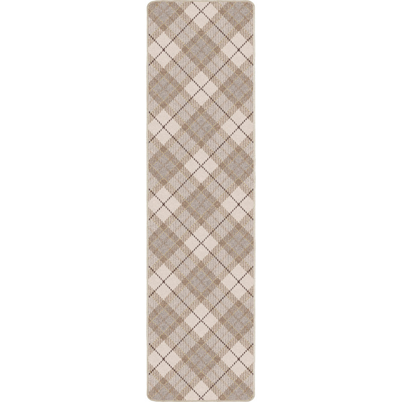 Noël à carreaux ivoire neige, Ivoire / beige / gris, Tapis de couloir 2 pi 1 po x 7 pi 8 po