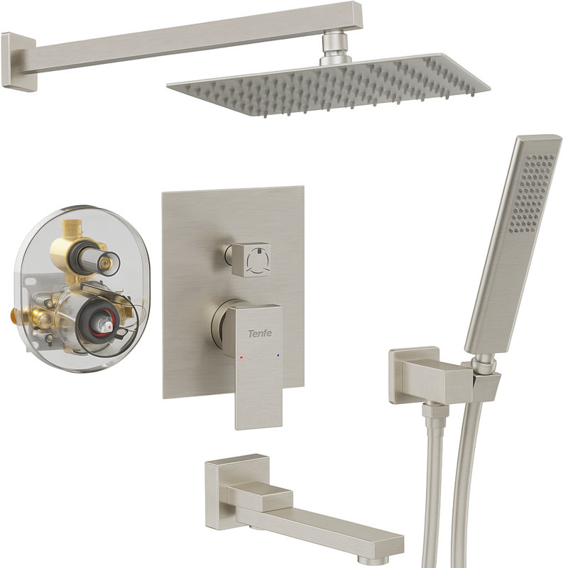 Premium Metal Shower Faucets & Systems, Modern Brushed Nickel Design For Bathrooms