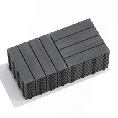 Paquet de 22 tuiles de terrasse composites en bois-plastique à emboîtement 11,8 "x 11,8" WPC, cendres de patio imperméables, bois de frêne