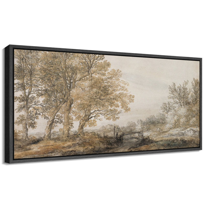 Rustic Countryside " Classical Forest Sketch Vintage Style Tree Modern Art Relax Calm Warm Extra Large Pictures ", Black
