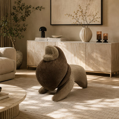Lion-Shaped Modern Velvet Animal Accent Chair and Creative Vanity Stool
