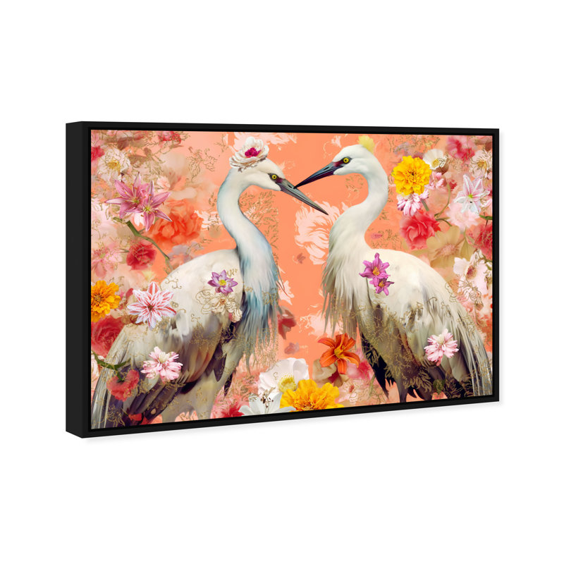 Contemporary Chinoiserie Aviary Canvas Animals Print by Oliver Gal, 37"H x 55"W, Black Frame