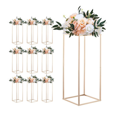 Ensemble de 10 supports à fleurs de mariage dorés, présentoirs floraux en métal de 23,6 po de hauteur, piédestaux rectangulaires en fer pour événements et décoration intérieure