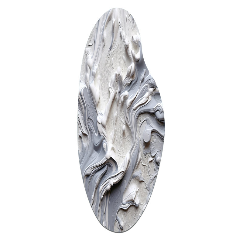 Grey and Cream Harmony In Chaos II - Asymmetrical Abstract Metal Wall Art, Curved Metal Wall Sculpture Print