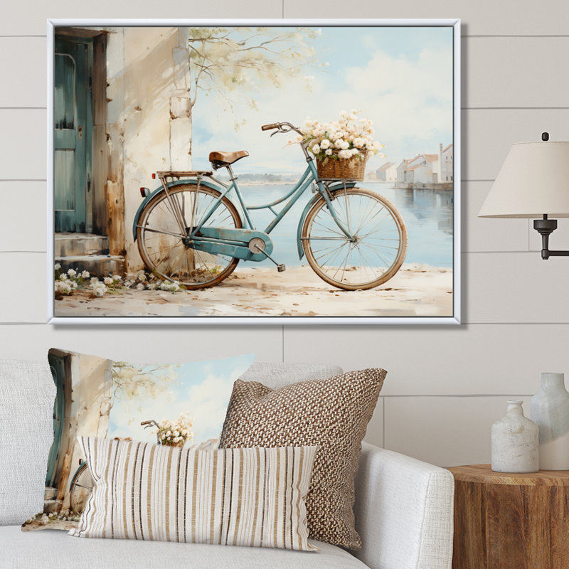 «Vélos tranquilles pédalant IV», H 34 po x l 44 po x P 1,5 po, Cadre flottant blanc