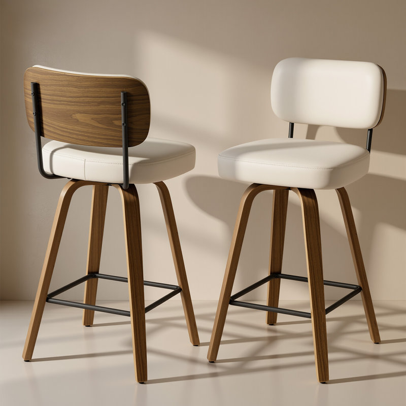 Tabouret de bar et de comptoir pivotant Cicero, Blanc, Tabouret de bar (siège d'une hauteur de 29 po), Brun