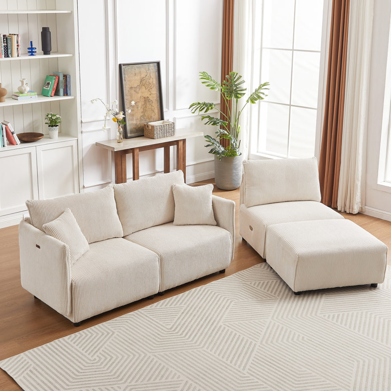 Moderne avec housse en velours côtelé beige - 8 places, siège en C et siège beige, ports de charge,, Beige
