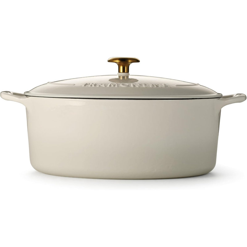 Cocotte en fonte émaillée avec couvercle, Crème, crème, 7 pintes