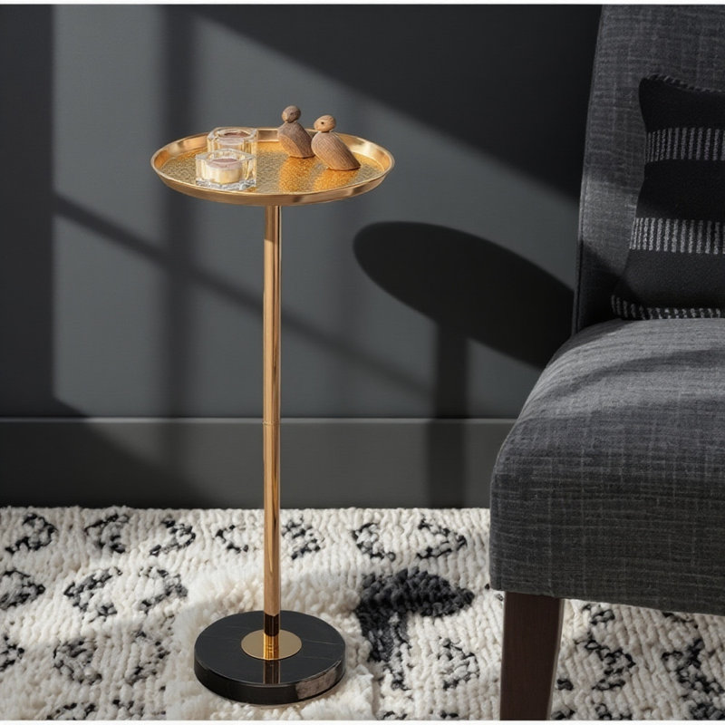 24.5” Gold Marble End Table, Adjustable Height, Modern Side Table With Anti-slip Base, 1