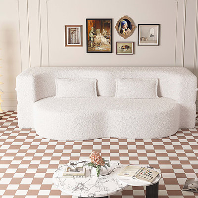 Modern Floor Sofa with 2 Pillows,Convertible Teddy Fabric Foam-Filled Sleeper Sofa Bed