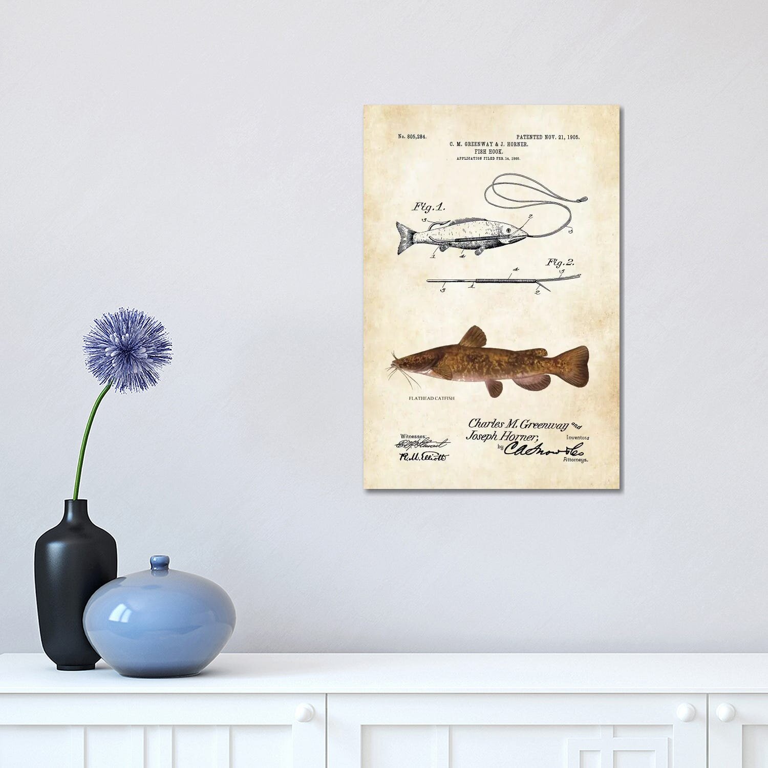 Bless international Flathead Catfish Fishing Lure On Canvas by Patent77  Print