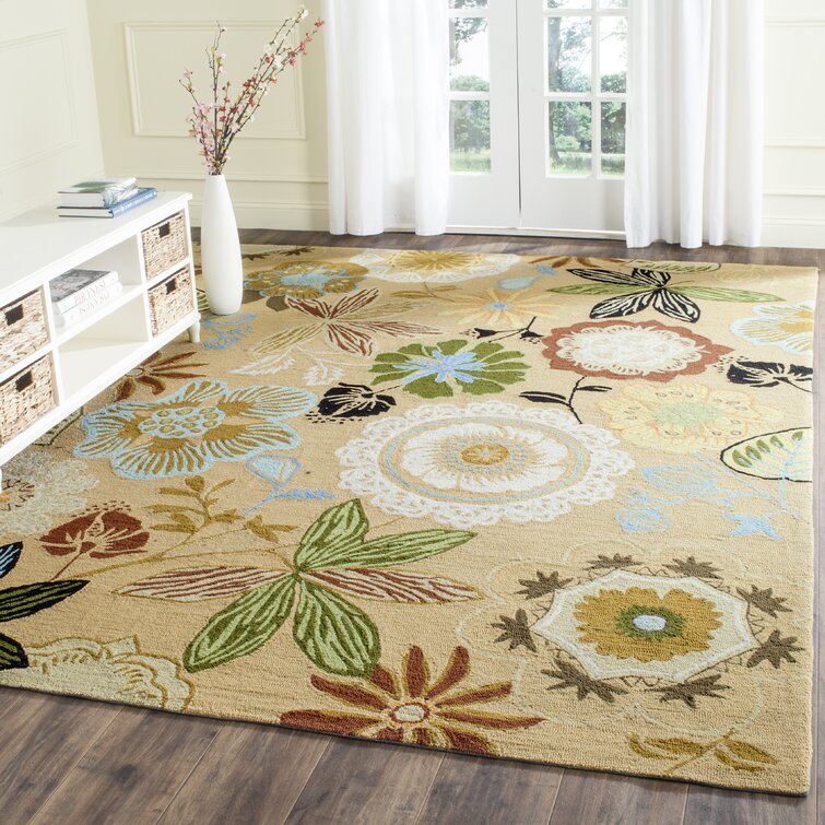 Floral Handmade Looped/Hooked Wool Area Rug in Brown/Green/Red Winston Porter Rug Size: Rectangle 8'9 x 11'9