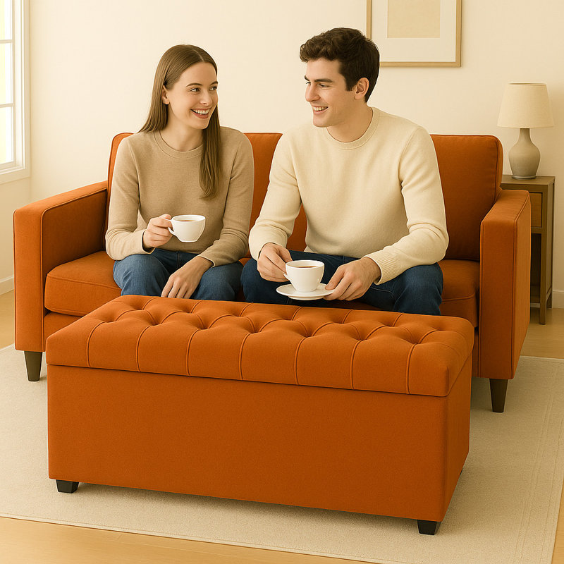 Chesterfield Plush Velvet Upholstered Storage Ottoman Bench – Deep Tufted Lid & Wooden Legs, 45cm H x 150cm W x 40cm D