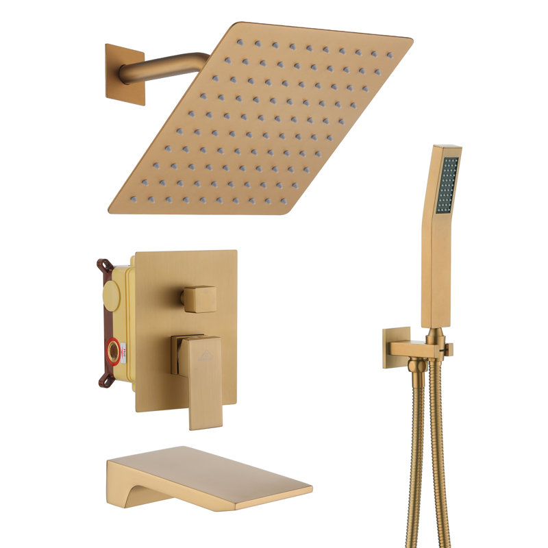 Brushed Gold Multi-Head Rainfall Shower System with Handheld