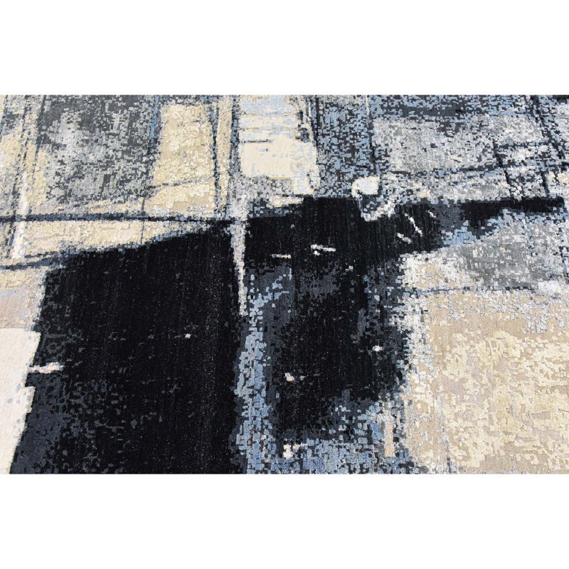 Hand Woven Silk and Wool Abstract Area Rug, Rectangle 9' x 12'
