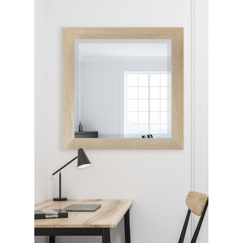 Ungar Wood Flat Wall Mirror, 35.5" H x 35.5" W x 0.75'' D, Blonde Maple