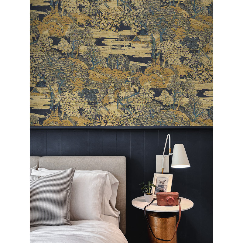 Menna Toile Wallpaper, Aegean Blue