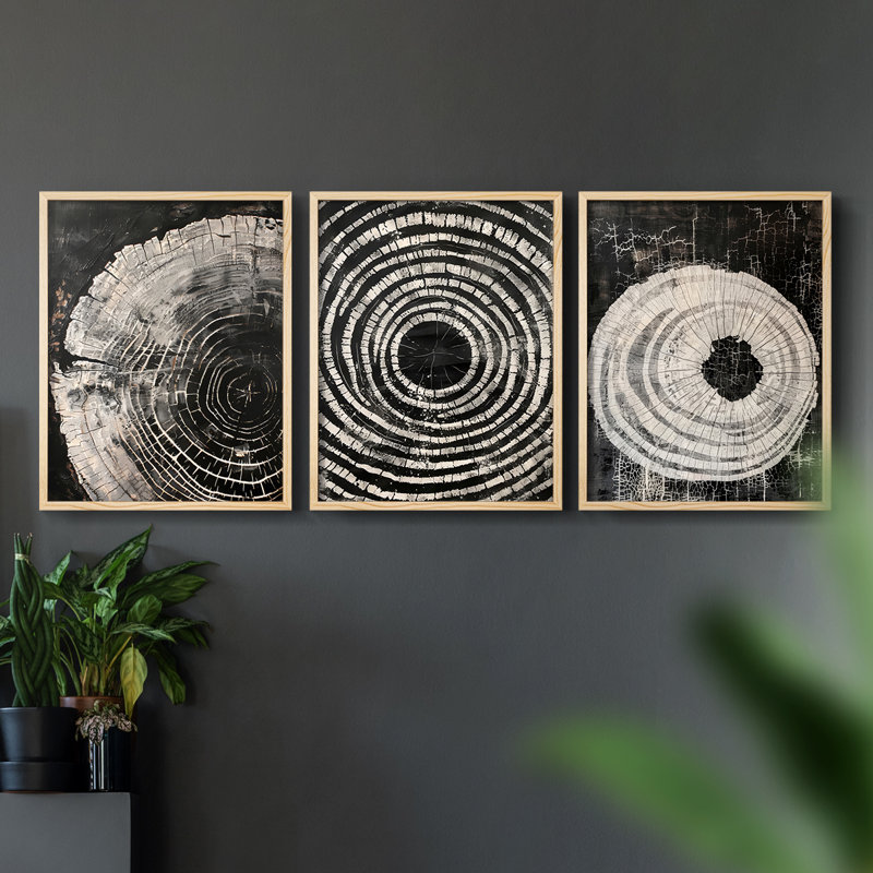 Abstract  Series  XLV  -Set Of 3 Framed Giclee Prints -Ready to Hang, Natural Framed, 14" H x 11" W