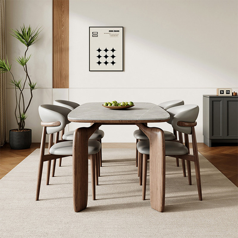 Table de salle à manger en bois massif gris et brun noisette, H 29,53 po x L 55,12 po x l 31,5 po