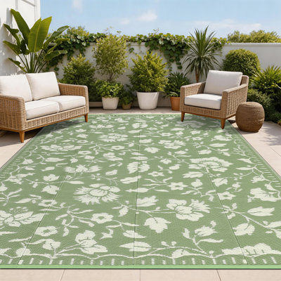 Floral Outdoor Rug Patio Waterproof Foldable Reversible Plastic Straw Rug for RV Camping, Picnic, Beach, Balcony, Deck & Garden