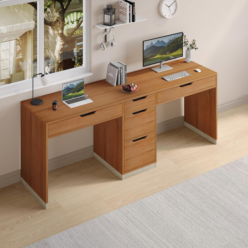 78 Inch Double Desk for Two People with 5 Drawers, Extra Long Computer Desk Writing Workstation (Incl. File Drawer) for Home Office