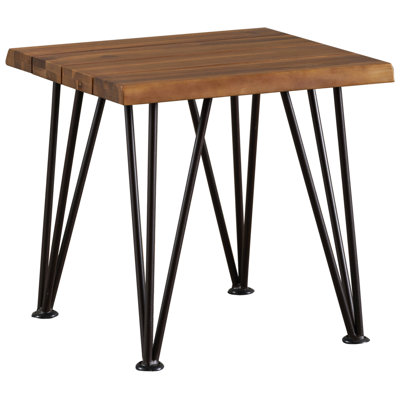Aurianna Wood And Metal Legged Industrial Desk, Rustic , 18X18x18, Shade Alteration Iron Legs Accent Table, Style, Color Alternate