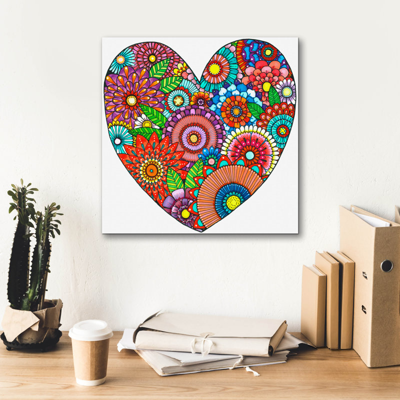 «Floral Heart» par Hello Angel, art mural sur toile, H 18 po x l 18 po x P 0,75 po