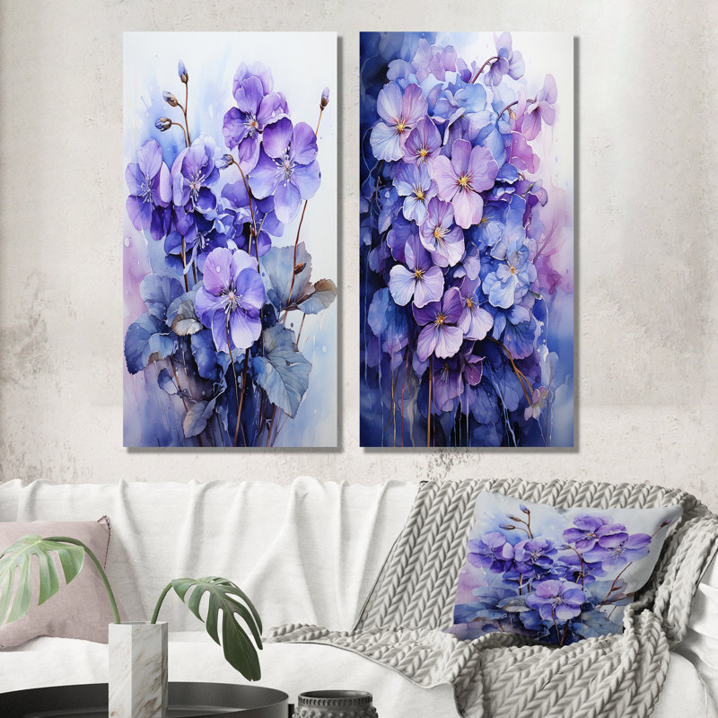 Ensemble de 2 décorations murales lavande Mystery Blooms - Violets, H 28 po x l 25 po, Toile tendue