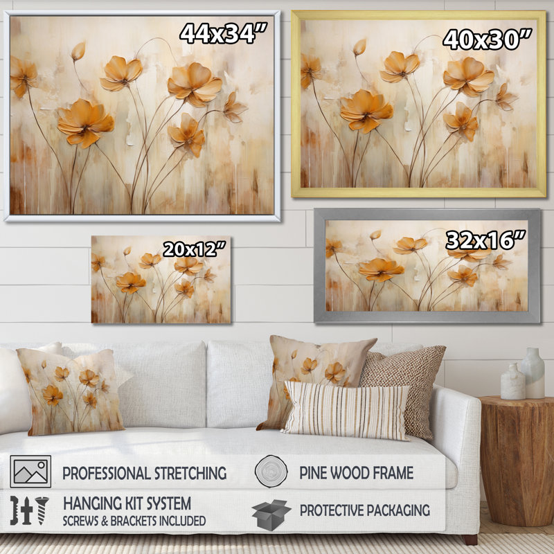 Beige Botanical Impressions IV - Abstract Botanicals Wall Art Prints, Wrapped Canvas, 24" H x 32" W x 1" D
