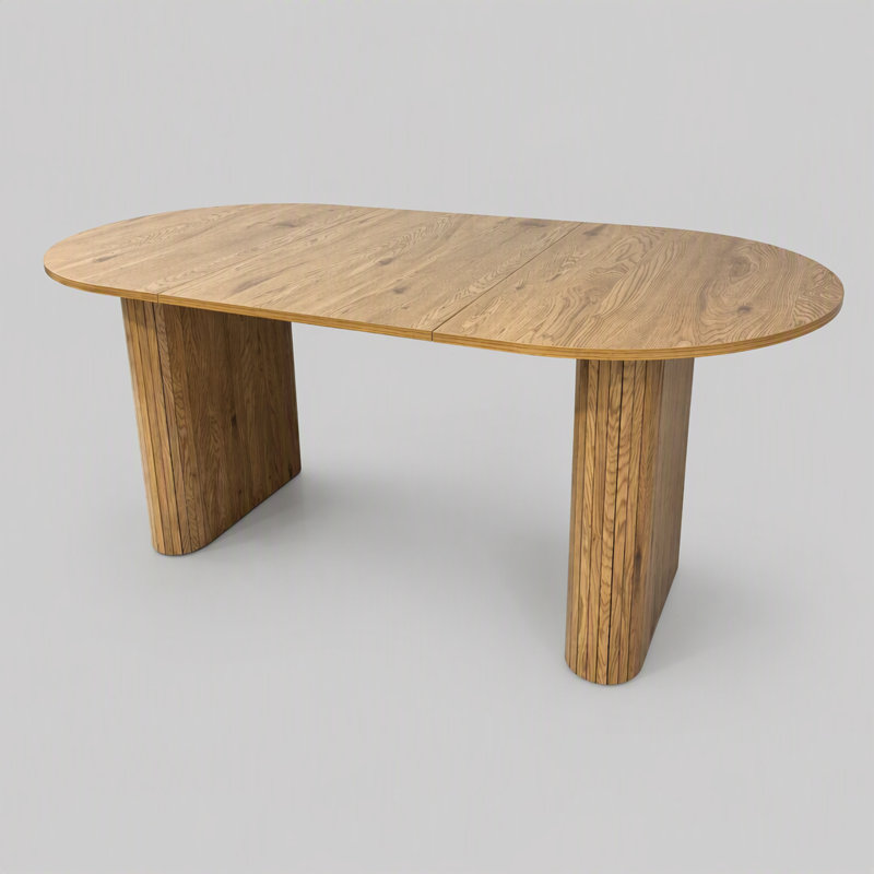 Table de cuisine ovale avec base en bois, table de salle à manger de style campagne moderne, Clair naturel