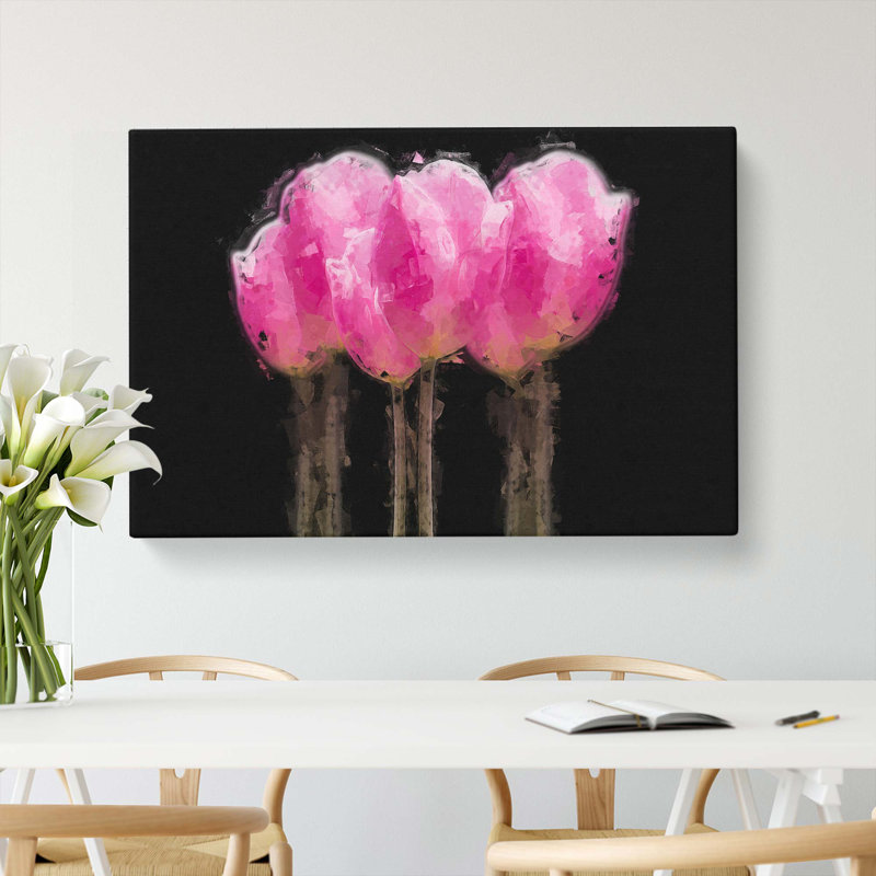 Row Of Pink Tulips In Abstract - Wrapped Canvas Print, 60cm H x 91cm W x 3cm D