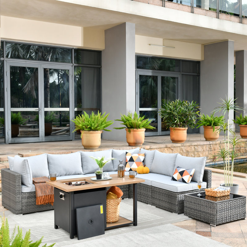 Wyckhoffe Wicker 6 - Person Modular Patio Conversation Set with Cushions, White