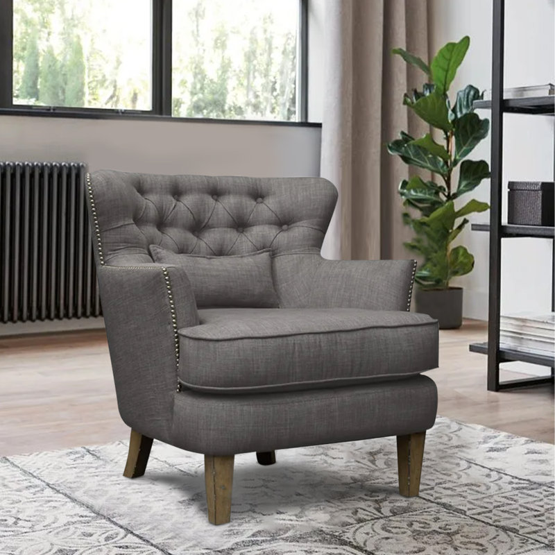 Fauteuil l 32 po capitonné en lin, 100% lin gris foncé