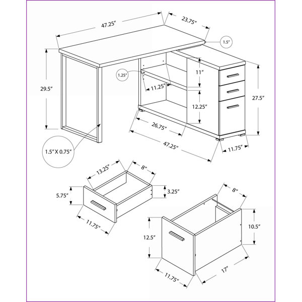 Latitude Run® Computer Desk, L-Shaped Home Office Desk with Left/Right ...