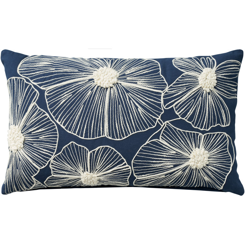 Embroidered Cotton Pillow Cover, Navy
