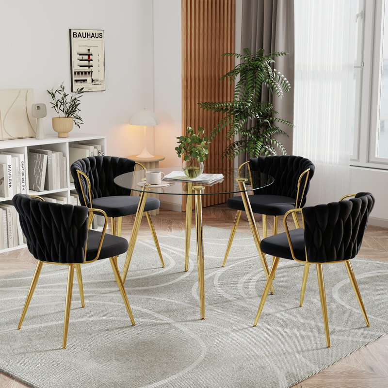 Ensemble de table de salle à manger 5 pièces pour 5 personnes, Gris, 29.5"H x 36"W x 36"D, Gold