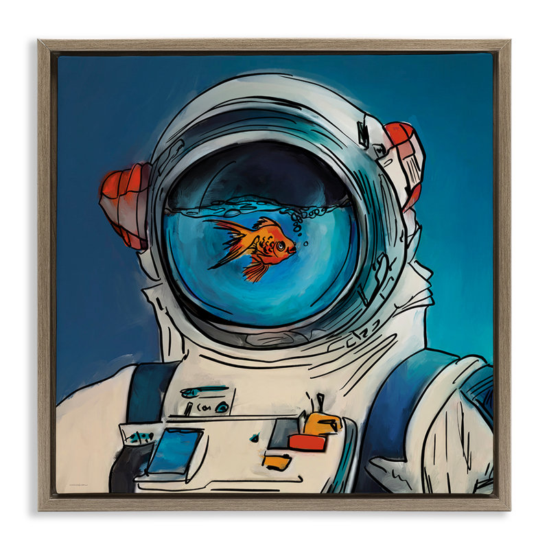 Cadre flottant Goldfish, conçu par Kamdon Kreations, H 25 po x l 25 po, Cadre flottant orme Montalcino