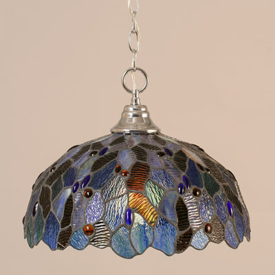 Chain Hung Pendant With 16" Blue Mosaic Art Glass