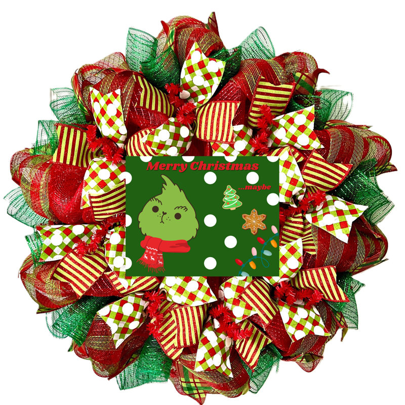 Couronne de Noël avec un adorable monstre vert fait à la main