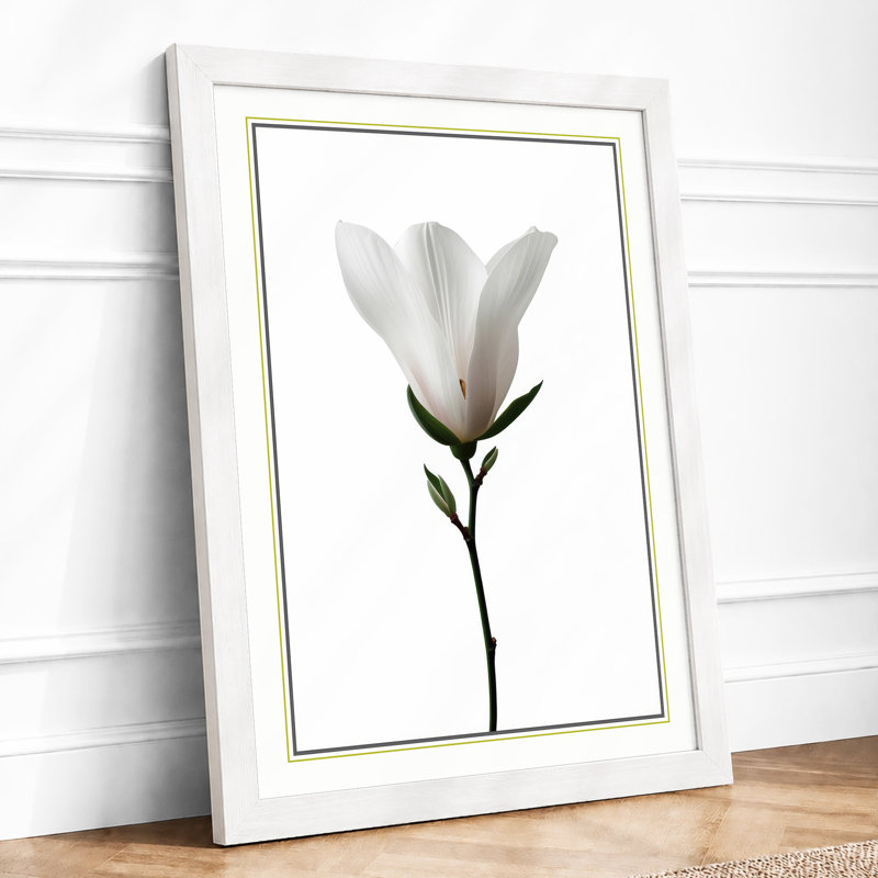 Single Stem in White Botanical - Framed Print, A2 - 59.4 x 42.0 cm, White