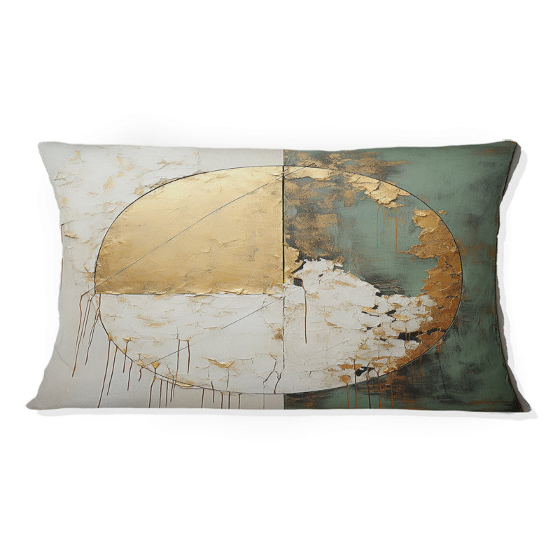 Or et peinture verte Fusion I - Coussin décoratif avec peinture abstraite