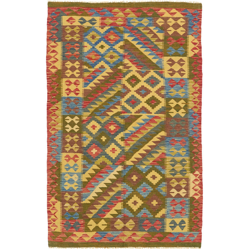 Tapis de zone en laine vert 3 pi 11 po x 6 pi 4 po "one-of-kind" -the main noué la Doorfield