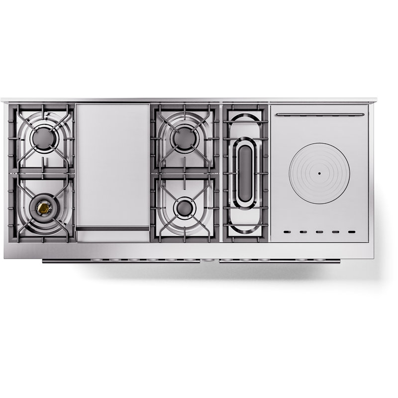 ILVE Professional Plus II 60 in Dual Fuel Range 7 Burner, Griddle, Frenchtop, Graphite Matte/Stainless Steel, Natural Gas