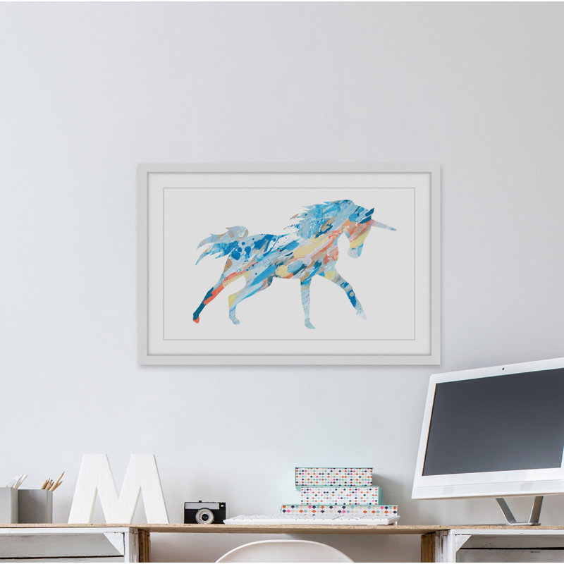 «Thered Unicorn», reproduction encadrée, H 8 po x l 12 po x P 1,5 po, Bleu / Blanc