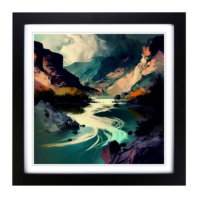 River Gestural - Single Picture Frame Print on Wood, Black