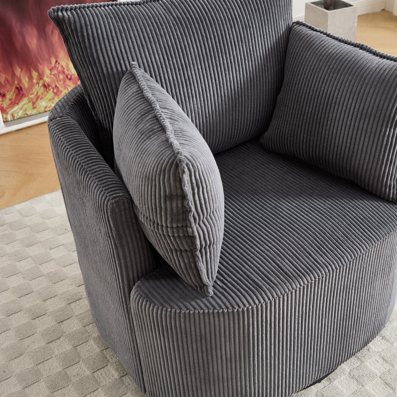 33.83" W Upholstered Swivel Barrel Chair, Gray