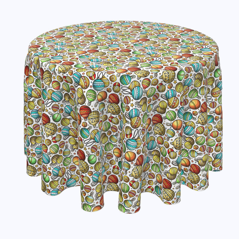 Geometric Round Christmas Tablecloth, 96" x 96", Christmas Cartoon Celebration