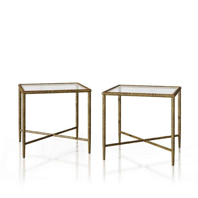 Lalia 2-Piece Hammered Metal X-Brace End Table Set, Matte Gold