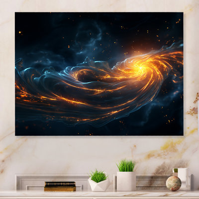 Blue And Orange Cosmic Nebula II - Space Planet Metal Wall Art