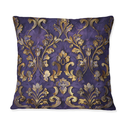 Coussin décoratif traditionnel damassé royal mauve et doré II